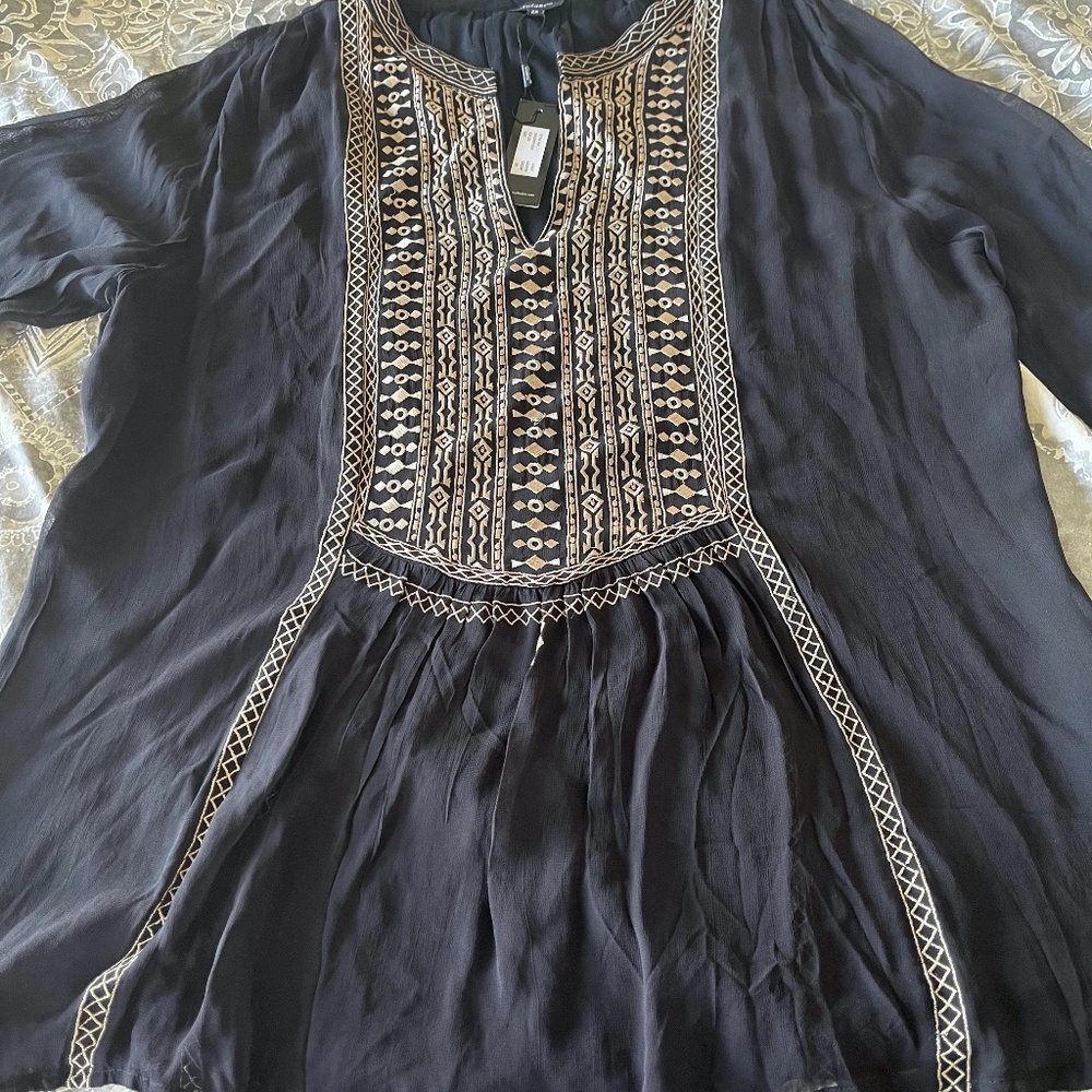 NWT Tolani Lauren Embroidered Tunic Viscose Black (Size 2X)
